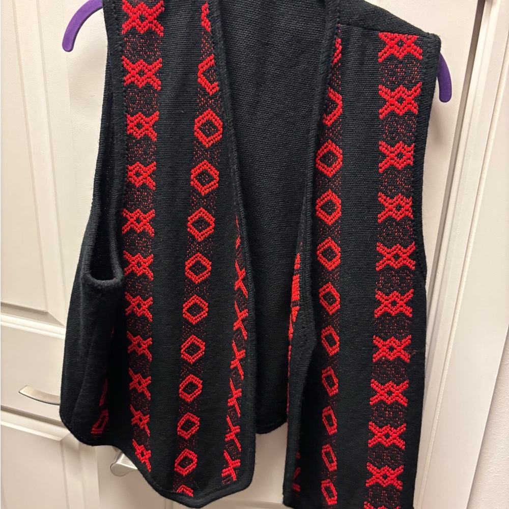 Hand Knit and Embroidered Red Patterned Knit Vest